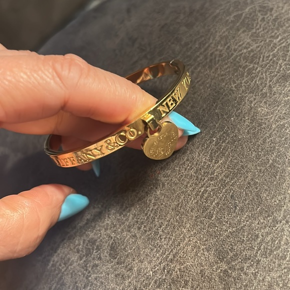 Gold-Tone Hinged Bangle Bracelet with Heart charm - Picture 8 of 11